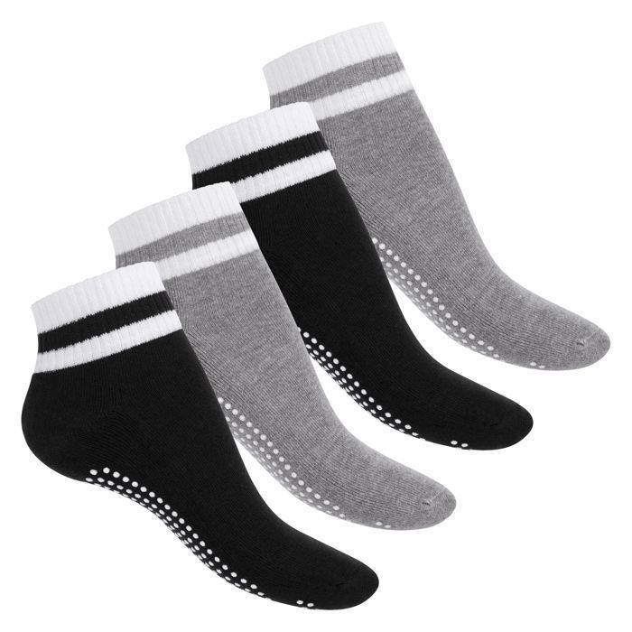 Celodoro chaussettes yoga & bien-être pour femmes et hommes (4 paires) — socquettes antidérapantes avec semelle en éponge - motif 3