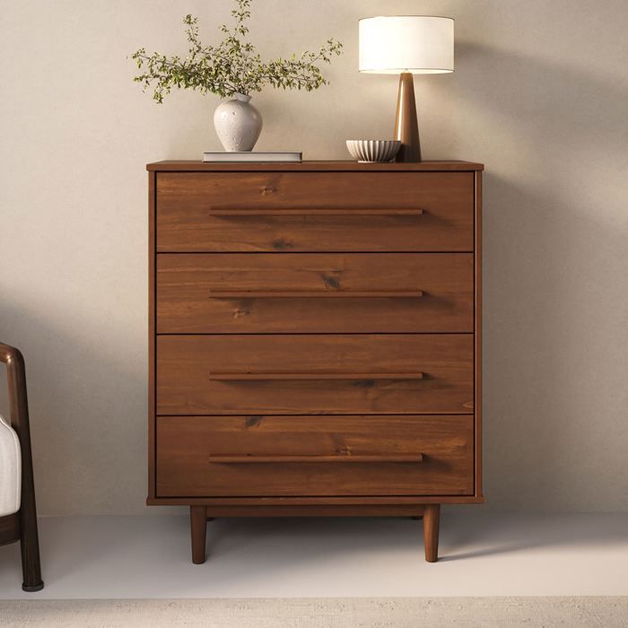Commode TECCA L 80 cm avec 4 Tiroirs en Bois Massif Coloris Châtaignier Meuble de Rangement pour Vêtements Design Scandinave Commode TECCA L 80 cm avec 4 Tiroirs en Bois Massif Coloris Châtaignier Meuble de Rangement pour Vêtements Design Scandinave