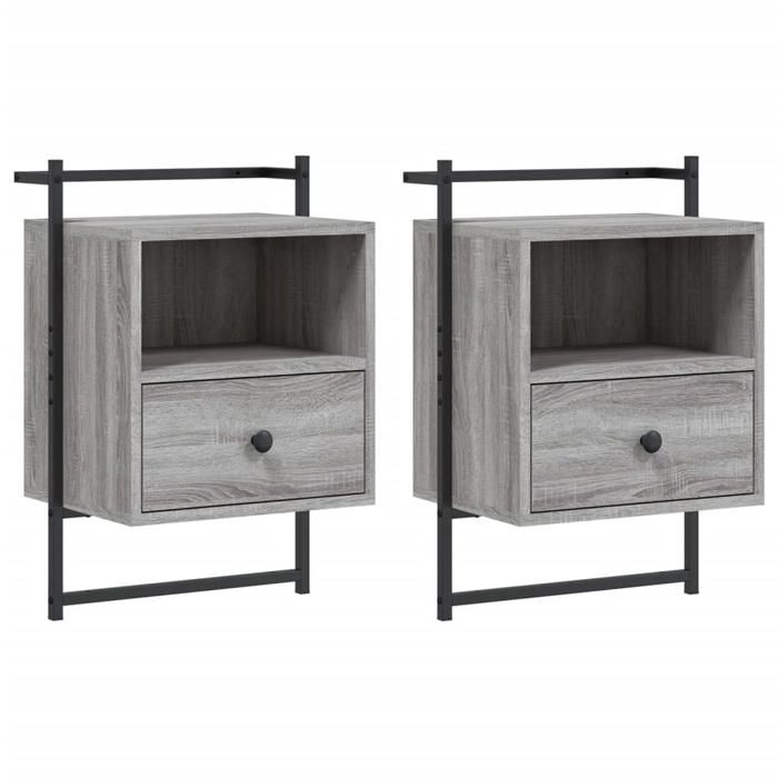 JILLS - Ensemble de 2 armoires de chevet Table de chevet murale Lot de 2 - sonoma gris 40x30x61cm OCT1006932