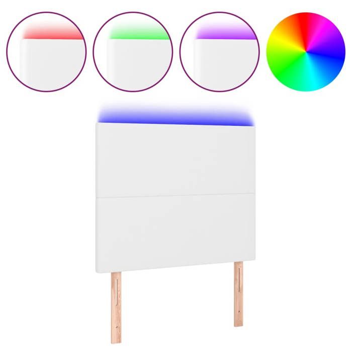 Tête de lit à LED - VIDAXL - Blanc - 100x5x118/128 cm - Similicuir - Hauteur réglable - Bande LED 55 cm - IP65