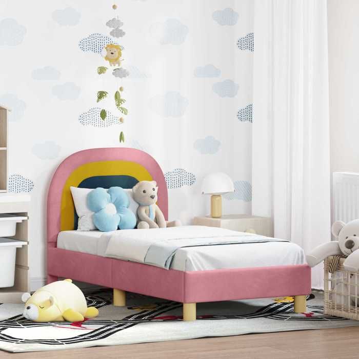 Lit pour tout-petit avec tête de lit - UU - Rose - 70x140 cm - Velours - Bois dingénierie - 148x74x79 cm
