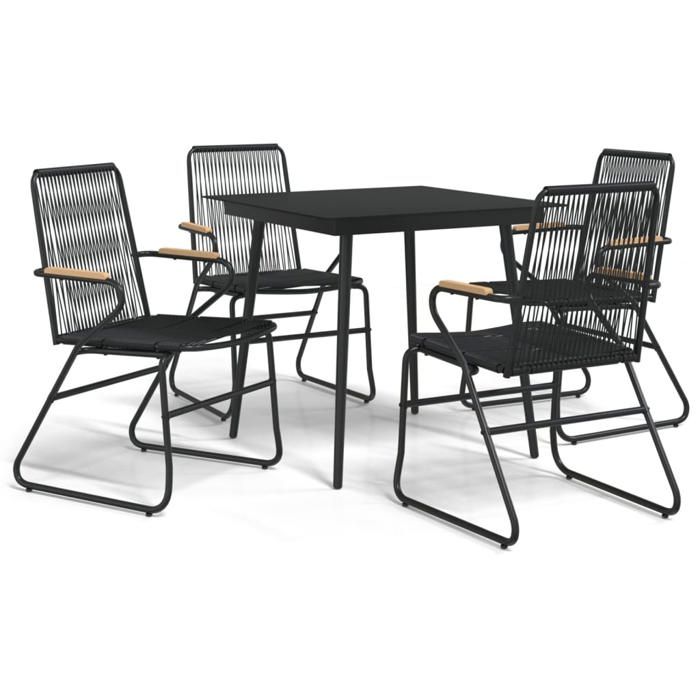 Ensemble à manger de jardin en rotin PVC - BURKE - 5 pièces - Noir - Rotin PVC - Cadre en acier - Table en verre