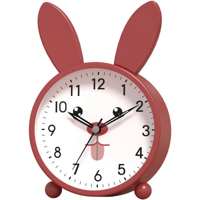 Réveil pour enfants, mignon, animal, chien/chat, silencieux, sans tic-tac, en silicone, veilleuse, horloge de voyage --- Lapin - Maison