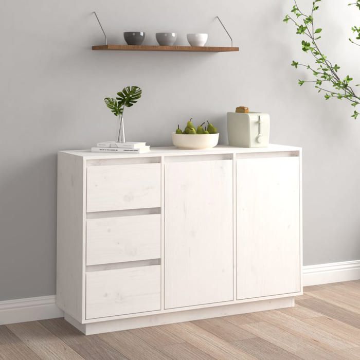 SALE 2026 Armoire/Cabinet à tiroirs Blanc - Buffet Blanc 111x34x75cm - bois massif de pin PRO711847189