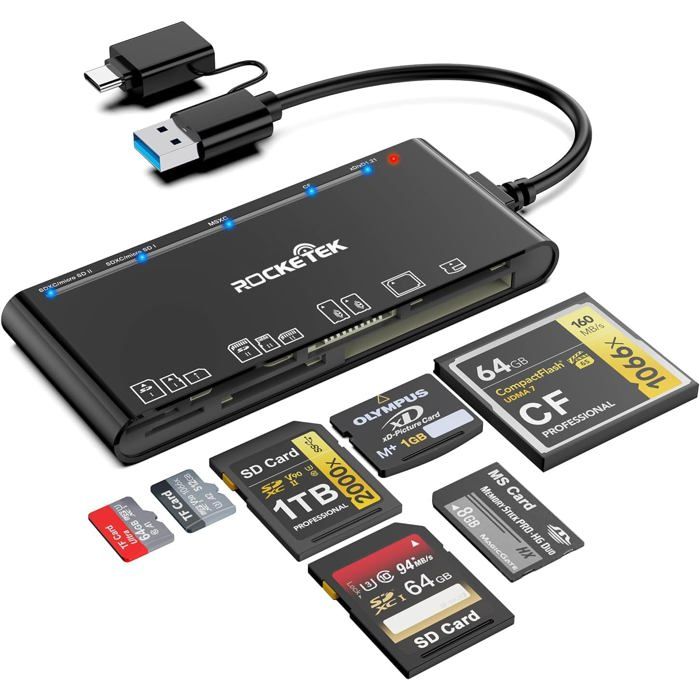 Lecteur De Cartes 6 En 1 USB-C - Pour SD, MicroSD, Transfert Rapide Avec Smartphone Et PC