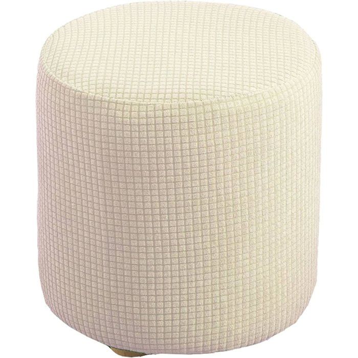 Housse de Pouf Ottomane Carrée/Rond Extensible Housses de Repose-Pieds en Doux pour avec Fond élastique (blanc laiteux 30x30cm)