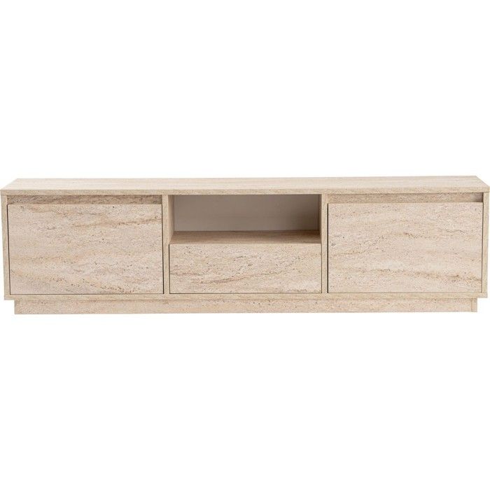 Meuble TV 3 portes 1 niche effet travertin 160 cm - Noane Meuble TV 3 portes 1 niche effet travertin 160 cm - Noane