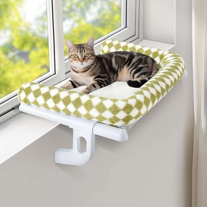 Meilleurs prix pour HOME Hamac pour Chat Fenetre Panier Suspendu Chats au Lit Radiateur Etagere Transat Cat Robuste Facile à Monter 56x38cm vert