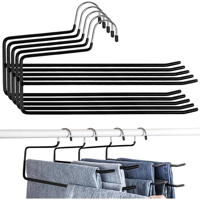 Lot de 5 Cintres Pantalons à Doubles Tringles Antidérapants - Cintres à Extrémités Ouvertes Gain de Place pour PORTE-PANTALON