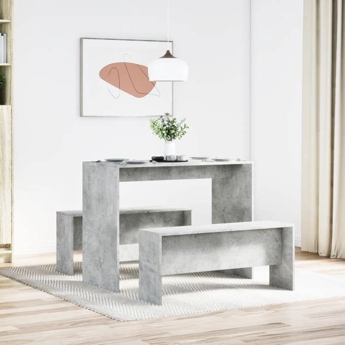 Table de salon 2 personnes + 2 chaises Gris - Ensemble table à manger et bancs 3 pcs - Bois dingénierie 915 482043811