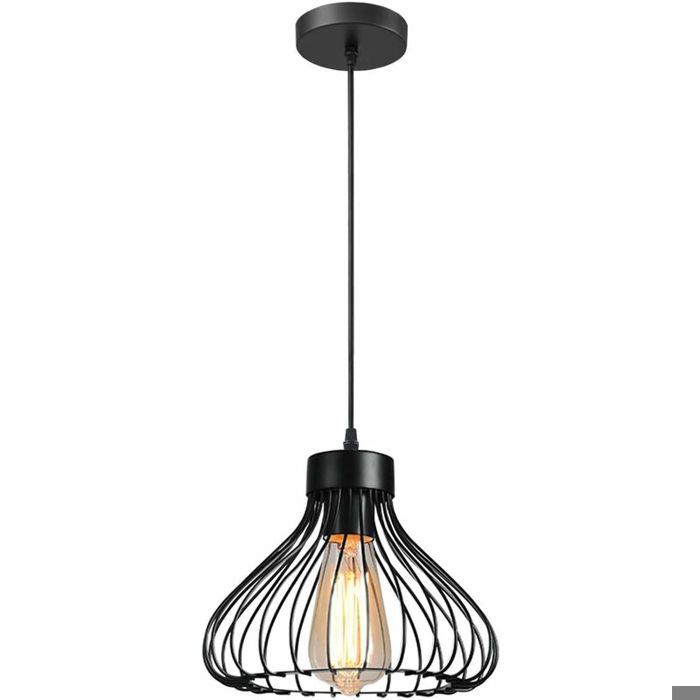 Suspension luminaire industrielle - PZCC - Abat-jour en métal - Forme de cage - 23 cm - Noir - Douilles E27 Suspension luminaire industrielle - PZCC - Abat-jour en métal - Forme de cage - 23 cm - Noir - Douilles E27