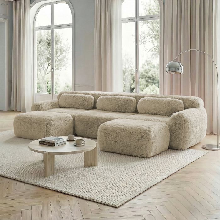 Canapé Compressé dangle convertible -Canapé lit en forme de U 3 places - design modulaire sans cadre -Khakipour salonchambre