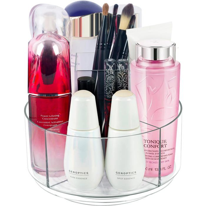 Organiseur de maquillage rotatif à 360° transparent Lazy Susan pour coiffeuse vitrines cosmétiques pour comptoir de salle de bain