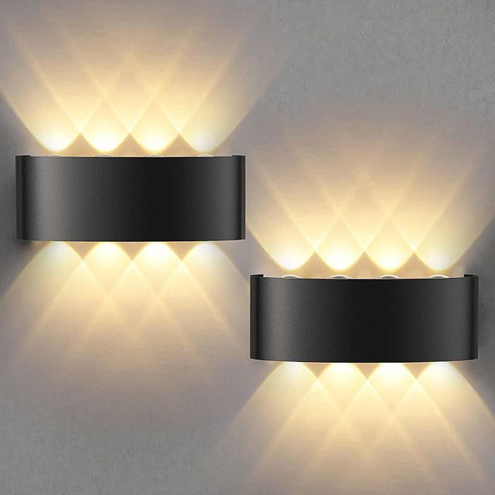 Applique Murale LED 2 Pièces - Intérieur/Extérieur Éclairage Haut et Bas Aluminium Noir 8W IP65 3000K Blan APPLIQUE DINTERIEUR