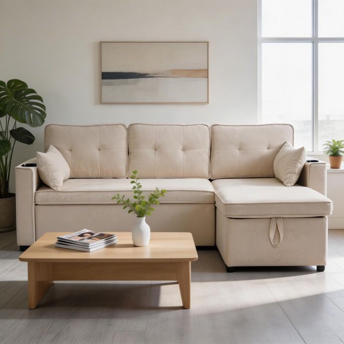 Canapé-lit - MINIMAL - Minimal Home - Méridienne réversible - Coffre de rangement - Couchage 130x210 cm