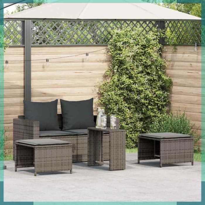 4104165 Salon de jardin 5 pcs avec coussins empilable gris polyrotin