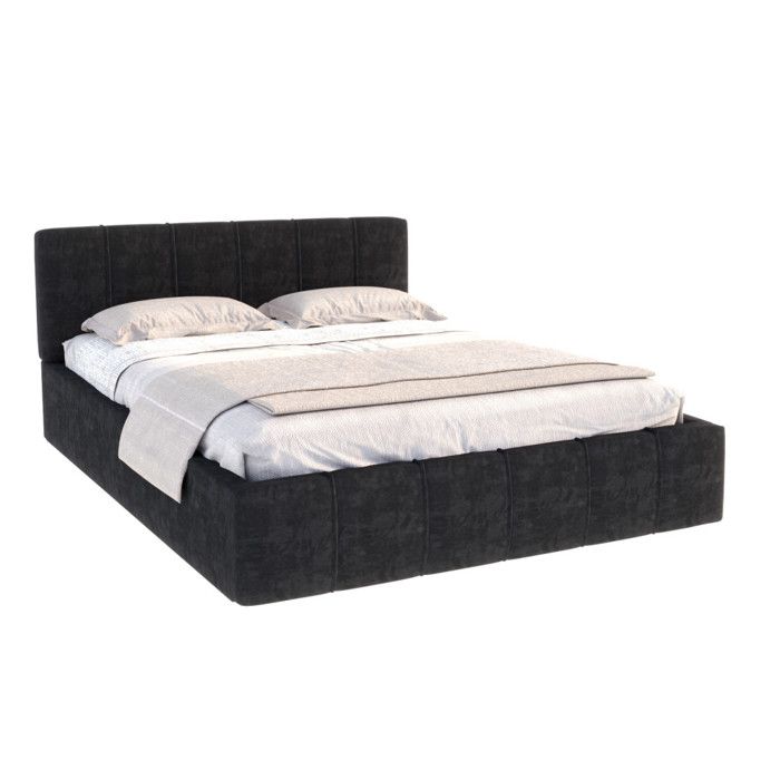 Lit coffre 120x190 cm en velours Noir avec sommier relevable et coffre de rangement - ATLANTA