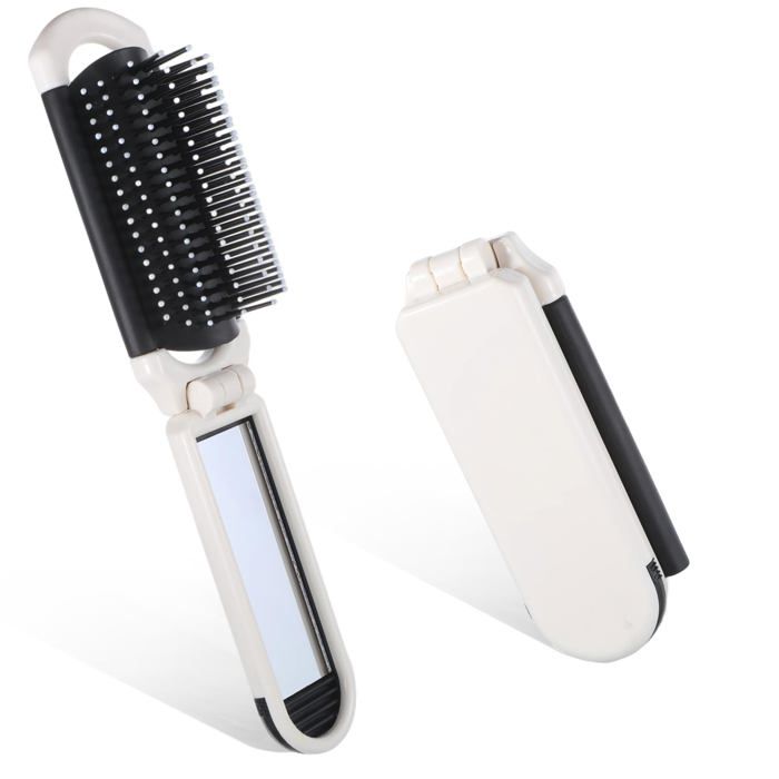 Mini-peigne pour femme avec miroir (Lot de 2) — Peigne de poche portable pliable et compact — Blanc