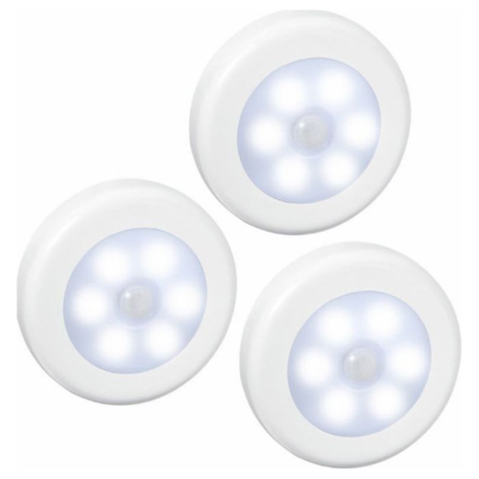 Lampe LED détecteur de mouvement - PZCC - 3 pièces - À piles - Installation sans outils - Blanc