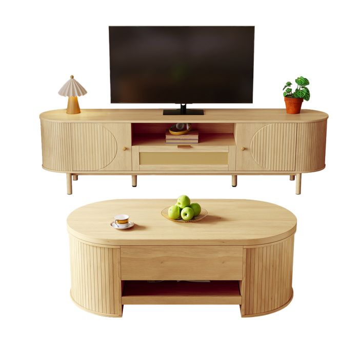 Modenuit Ensemble meubles de salon avec table basse relevable et meuble TV 175 cm MDF aspect bois naturel