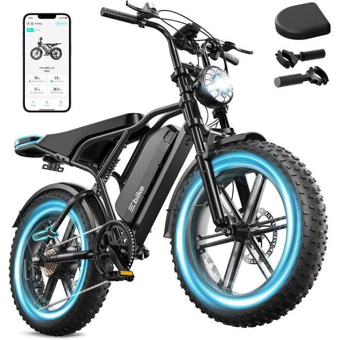 TST Vélo électrique tout terrain (1500W Peak)- 20 Fat tire- Autonomie 100km- Batterie 48V 15Ah - Tout suspendu- fatbike Noir TST Vélo électrique tout terrain (1500W Peak)- 20 Fat tire- Autonomie 100km- Batterie 48V 15Ah - Tout suspendu- fatbike Noir