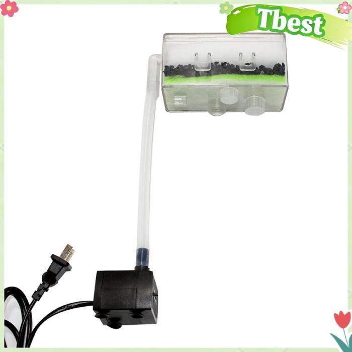 Tbest purificateur daquarium suspendu Boîte de filtre animalerie eau Petite boîte transparente avec ensemble de pompe à eau 5 W