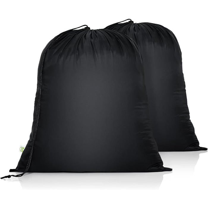 2 Pcs Sac à Linge Sale Voyage Pliable Sac de Rangement Cordon de Serrage Sacoche à Linge en Sacs de Noir 50 x 60cm