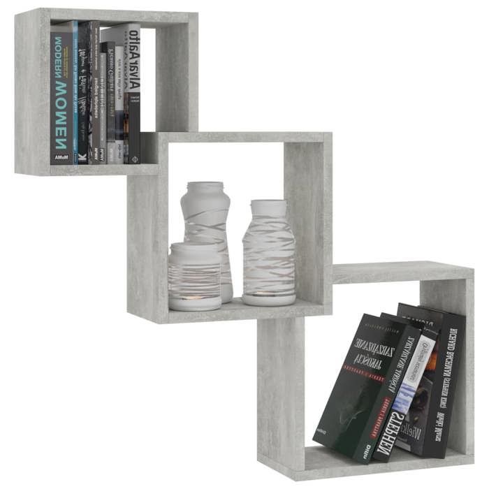 Meuble Étagère - Gris - Étagères murales cubiques gris béton 68x15x68cm bois ingénierie B3989