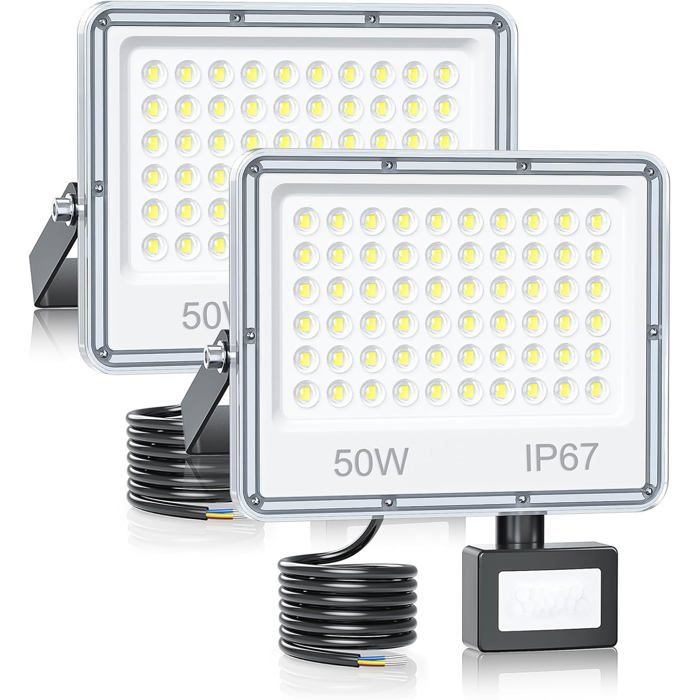 Spot Led Extérieur Projecteur Detecteur De Mouvement 50W 5000Lm 2 Pièces7000K Ip67 Projecteur Exterieur Eclairage Lampe Led[CA180]