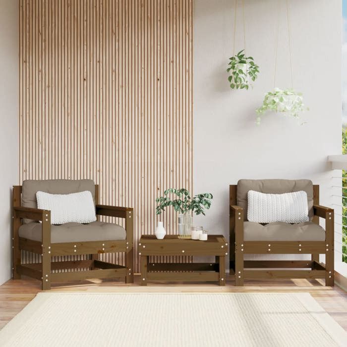 Chaises de Jardin Lot de 2 Marron Miel 70 x 62 x 70 5 cm en bois de pin massif et contreplaqué pour Jardin et Terrasse 714037