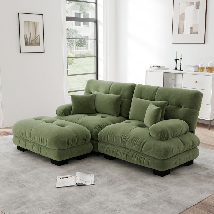 Canapé dangle nuage pour salon canapé capitonné avec larges accoudoirs et pouf.