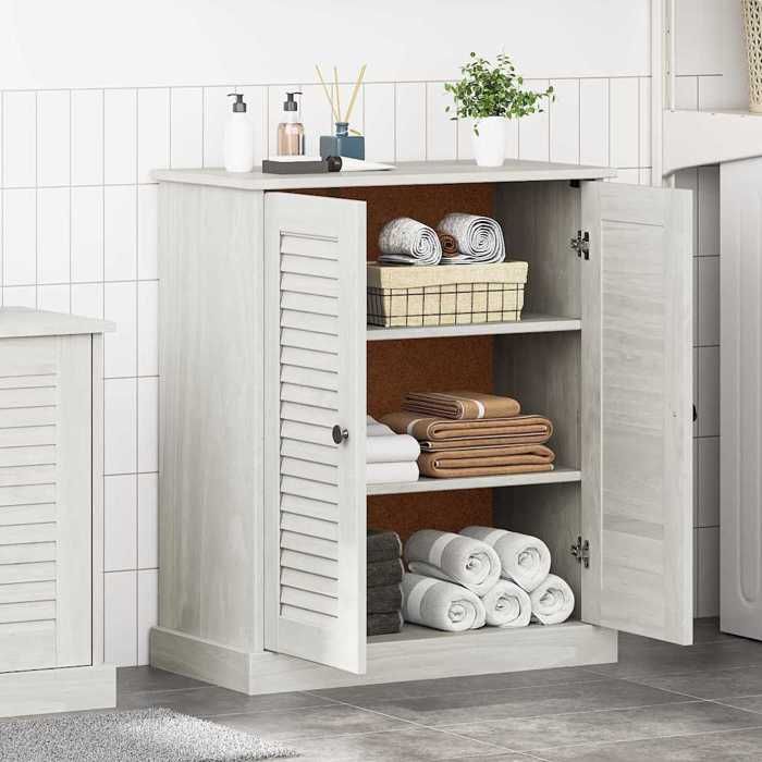 Meuble Rangement - HAOSHOP - Armoire de salle de bain avec porte VIGO Blanc et Blanc Antique&01_32308