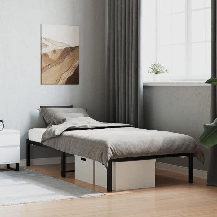 Cadre de lit métal sans matelas noir 90x190 cm - Cadre durable - design élégant(14323)