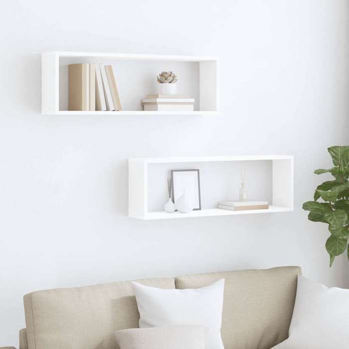Soldes d’automneArmoire Flottante minimaliste Cuisine Blanc - Étagères cube murales 2pcs - blanc - 80x15x26 5cm - Bois dingénier