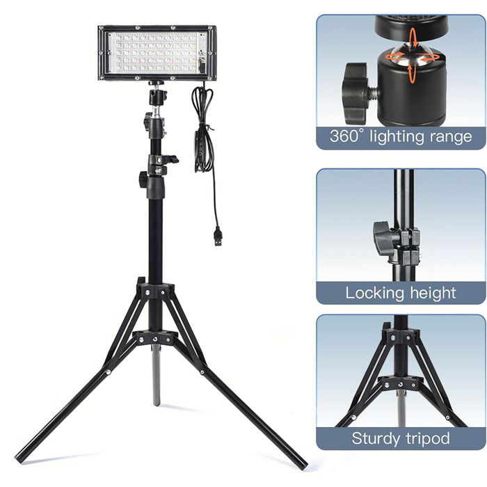 Lampe de Travail LED avec Trépied 50 LEDs 3 Couleurs Réglable en Hauteur USB pour Atelier et Garage