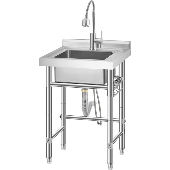 VFCLAR Évier utilitaire autoportant inox 24x20x41 – Cuve + robinet chaud/froid étagère pieds réglables – NSF