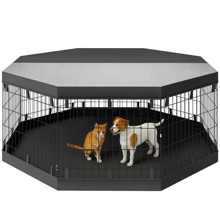 Parc pour chien enclos chien intérieur 8 panneaux pliables avec porte pour chiots acier 61l x 61H cm noir Parc pour chien enclos chien intérieur 8 panneaux pliables avec porte pour chiots acier 61l x 61H cm noir