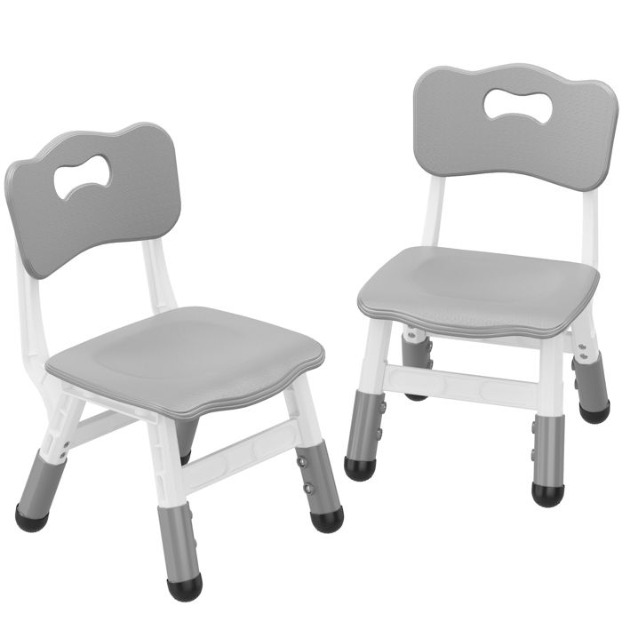 KOIOPLIE Lot de 2 chaises enfant réglables 3 hauteurs 26/28/30 cm dossier ergonomique plastique durable pieds antidérapants Gris