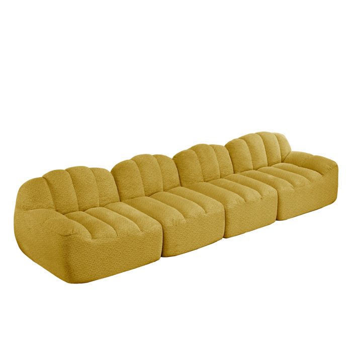 Canapé modulable 4 places forme coquillage 366x104x79 cm sans armature mousse 32D jaune livré monté JOINERY