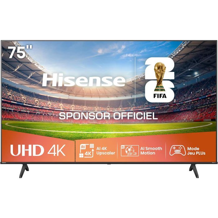 Smart TV 75 Pouces 75A6Q 4K UHD Dolby Vision HDR Vidaa OS YouTube Netflix Canal Modèle 2025