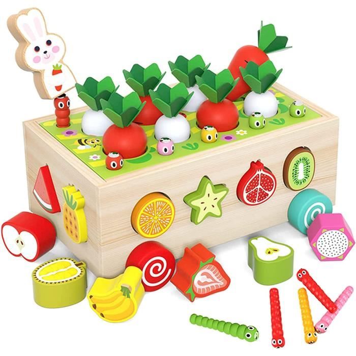 Montessori Jouet de Tri en Bois 7 en 1 Jouet Récolte de Carotte Jouet éducatif Cadeau pour Enfant Garçon et Fille