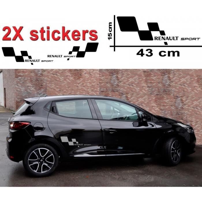 Lot de 2 Sticker RENAULT SPORT modele Damier Couleur GRIS pour Clio GT Line 