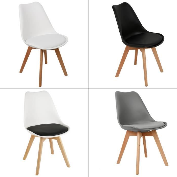 Lot De 4 Chaises Scandinaves Transparentes - Pieds En Hêtre, Coussin Simili Cuir | Design Moderne Pour Salle à Manger, Cuisine Ou Bureau