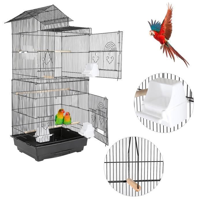 Cage Oiseaux Volière pour perroquet canari perruche avec 3 perchoirs, 4 ...