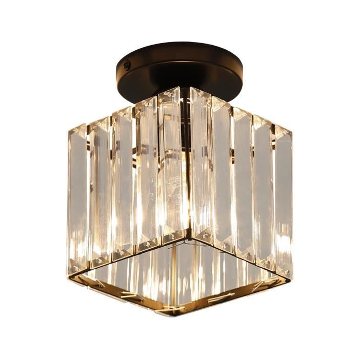 Plafonnier LED - E27 cristal carré luminaire plafonnier - pour salon/salle à manger - Taille: 13*18CM