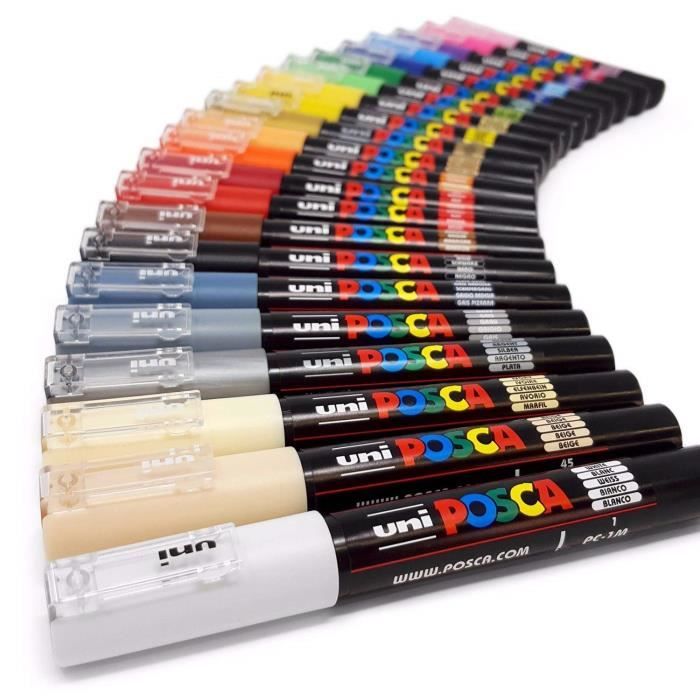 Lot complet de 21 marqueurs Uni Posca PC-1MC pour dessin sur tissu, verre et métal