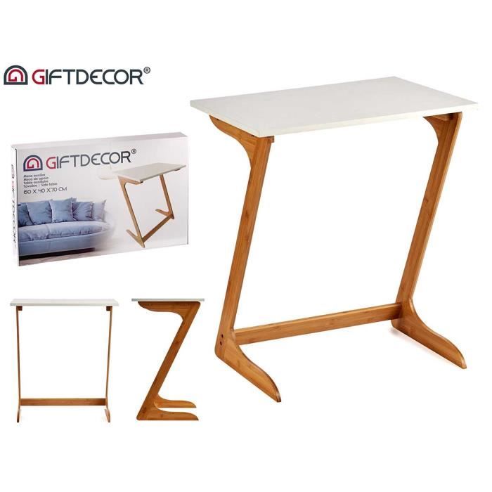 table d'appoint bout de canapé  table auxiliaire en bambou 60x40x69cm