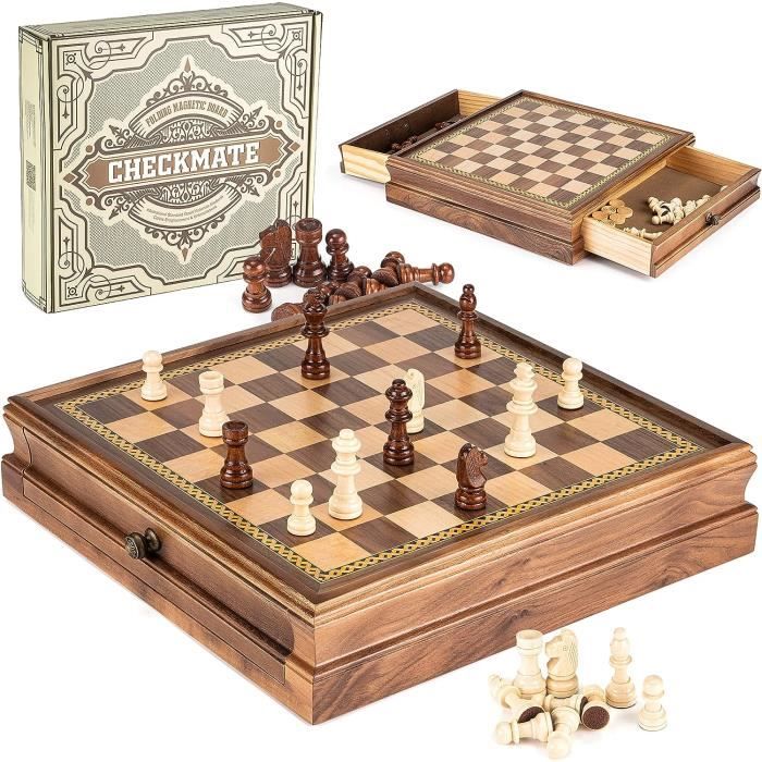 Échecs et dames avec pièces en bois main image 1