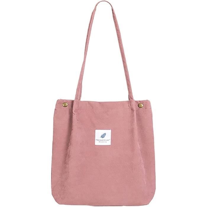 Sac Bandoulière Velours Côtelé Femme Grand Format - 47x17x29cm, Fourre-tout Avec Fermeture éclair Et Poche Magnétique, Pour école, Bureau, Voyage
