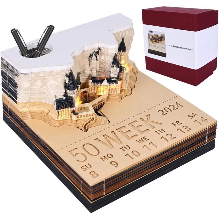 Bloc-notes 3D Calendrier 2025 WIYETY - Château Magique Avec LED, Sculpture Papier DIY
